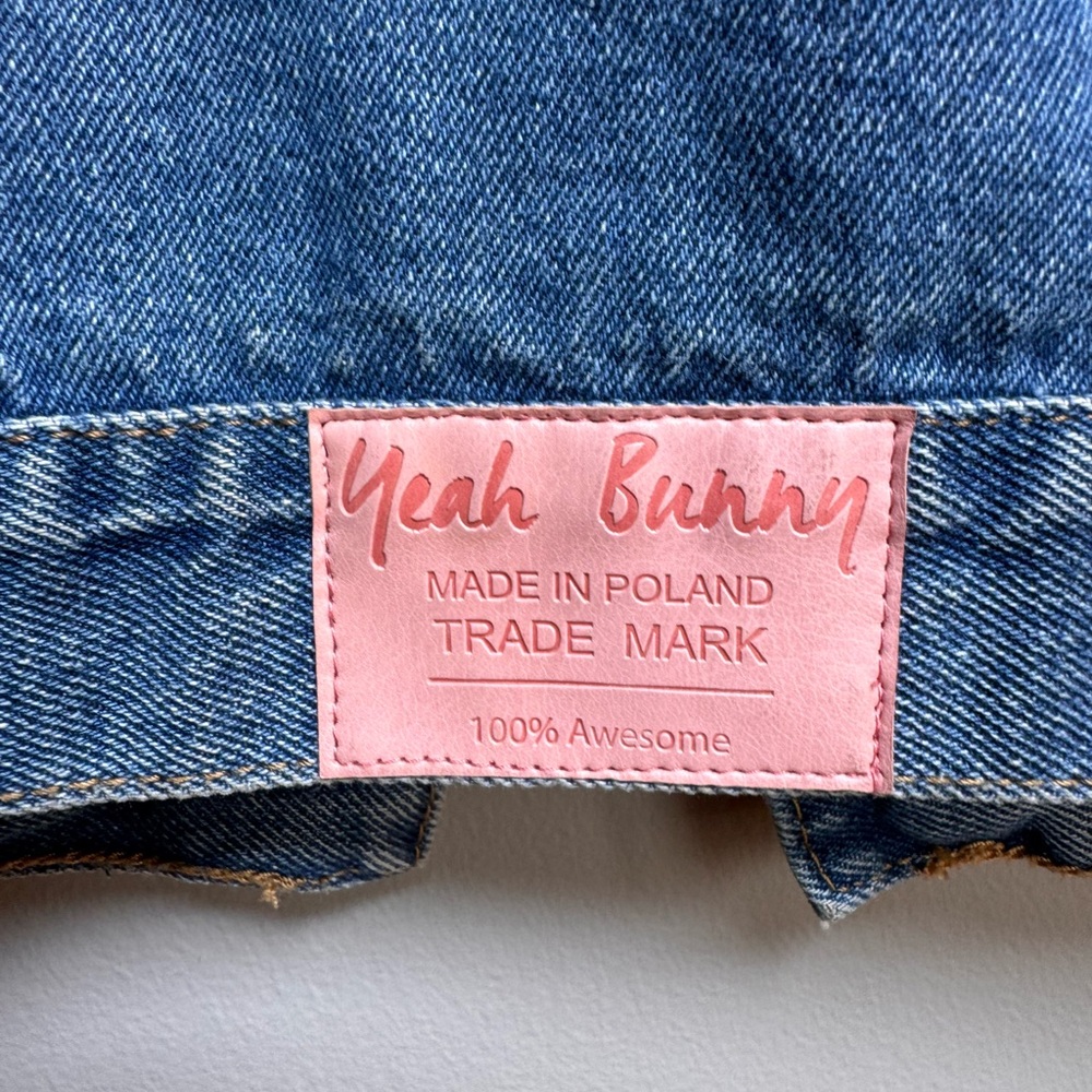 Rare Y2K  90s Vintage Vibes Denim Jacket Graphic Bomber Patchwork Varsity Medium - Picture 7 of 10